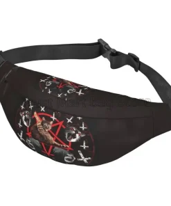 Pentagram Satanic Cats Death Black Metal Fanny Pack Waist Bag Adjustable Belt Bag Sports Festival Travel Hiking Cycling Running